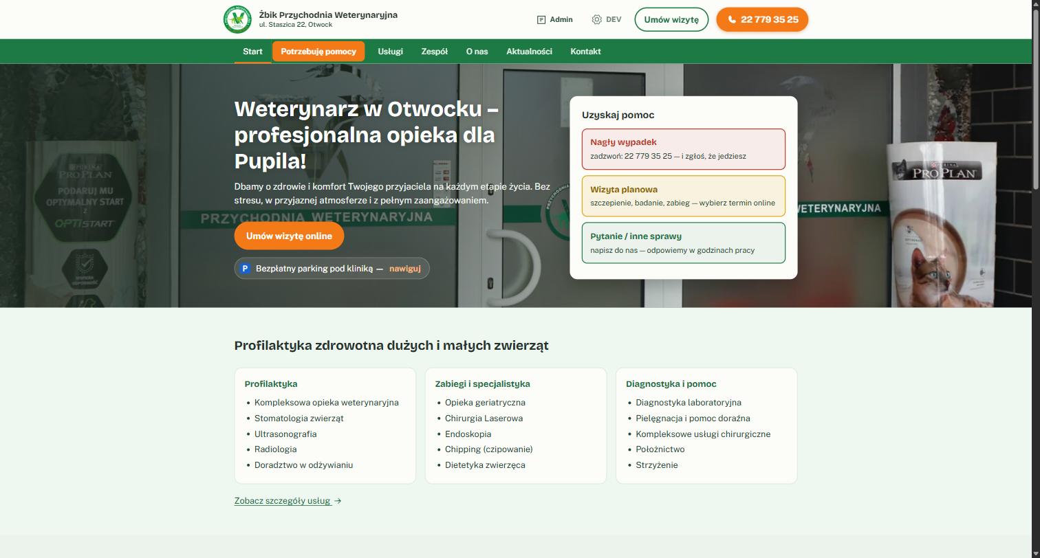 Wersja obecna strony Żbik — zrzut ekranu